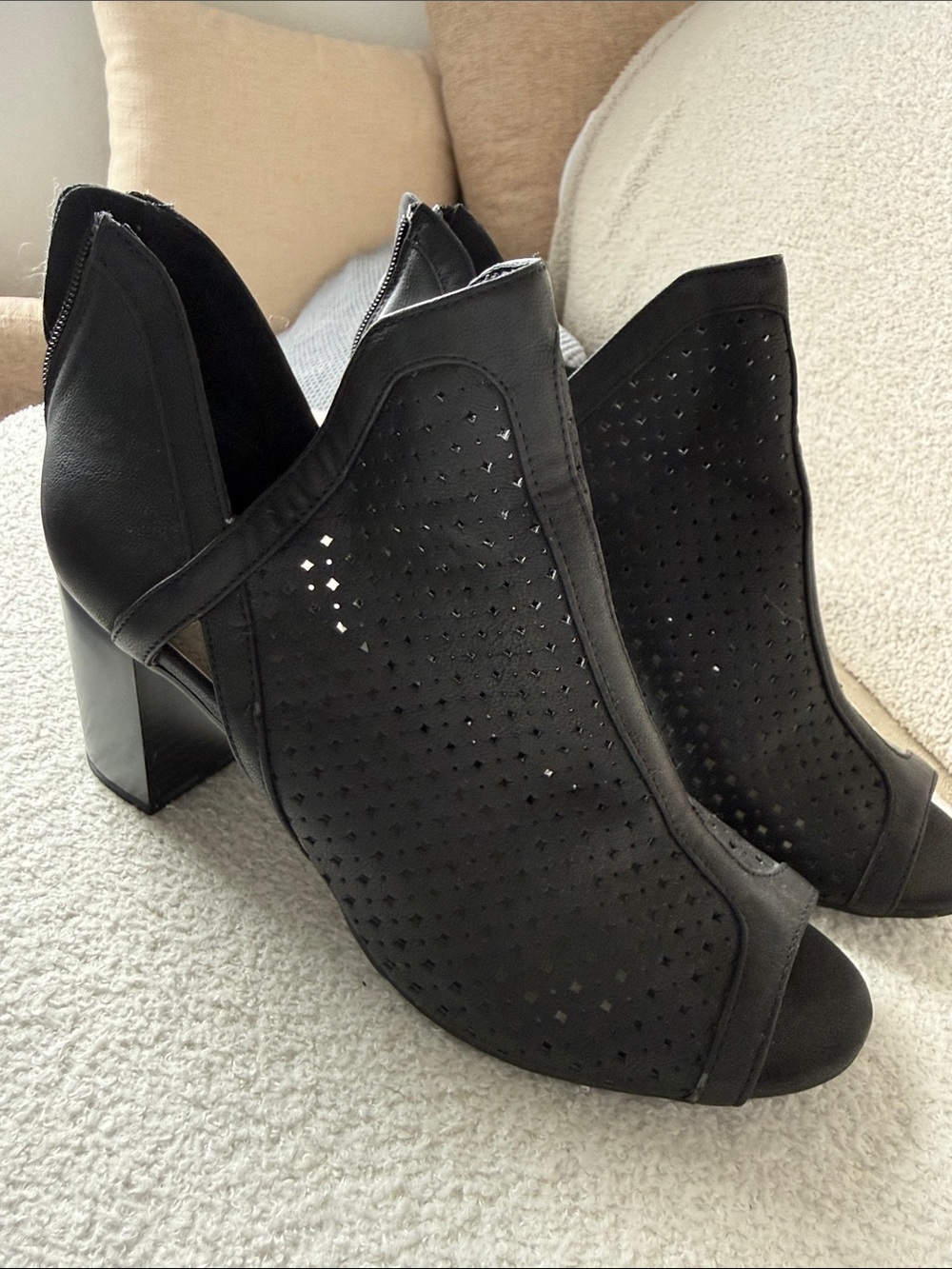 a.n.a Black Perforated Peep-Toe Block Heel Booties